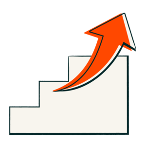 A bar chart indicating upward growth.