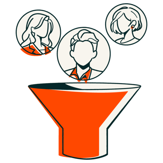 A funnel with three heads above it.