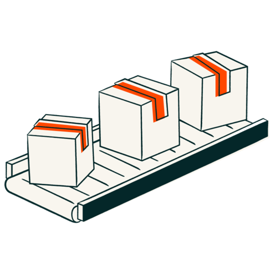 A production line with boxes.