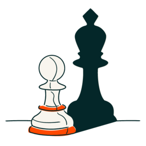 A chess piece with a shadow.
