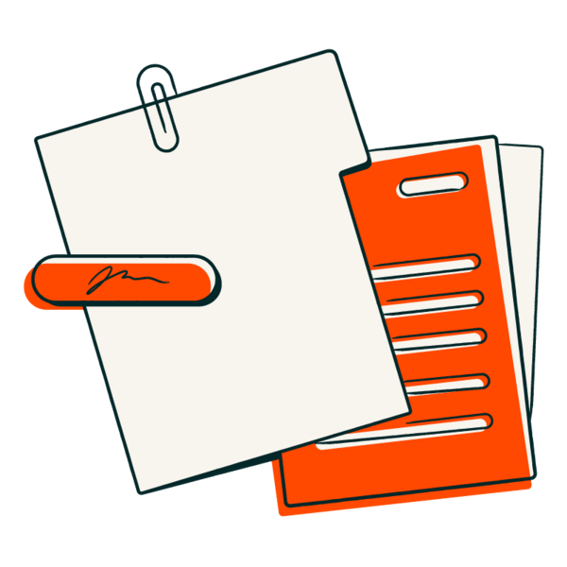 A folder with papers.