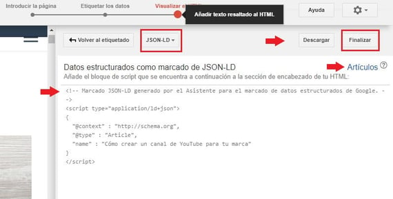 HTML de marcado de datos estructurados con el asistente de Google