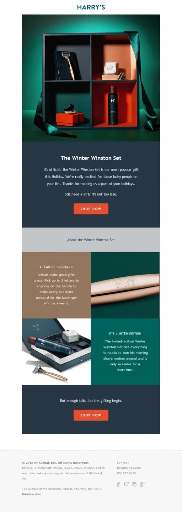 Html email inspiration; Harrys winter set holiday email