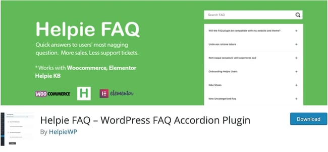 Green background for Helpie FAQ plugin download by Helpie WP