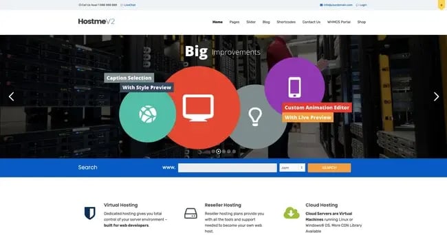 Hostme v2 WordPress theme demo for a web hosting company site