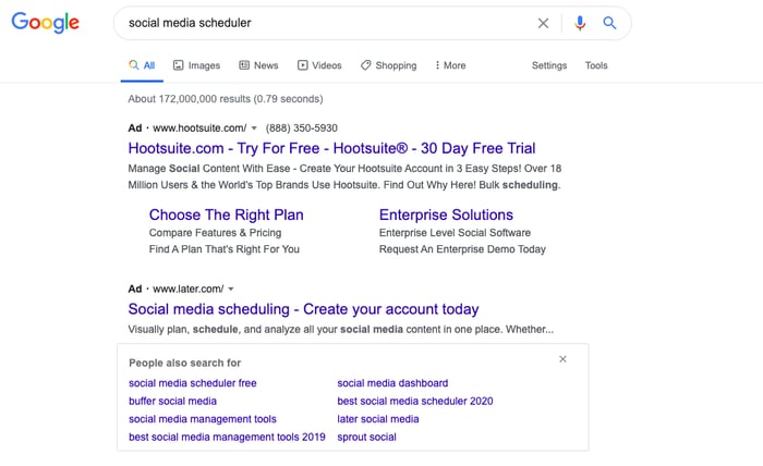 a SERP that indicates previous web activity.