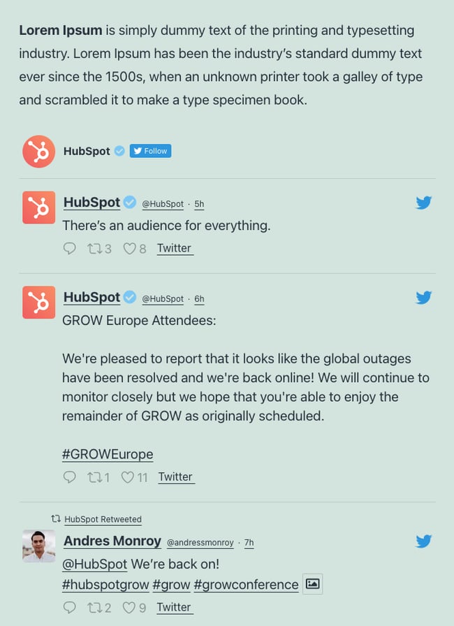 twitter feed for wordpress: a preview of a twitter feed embedded in a wordpress post