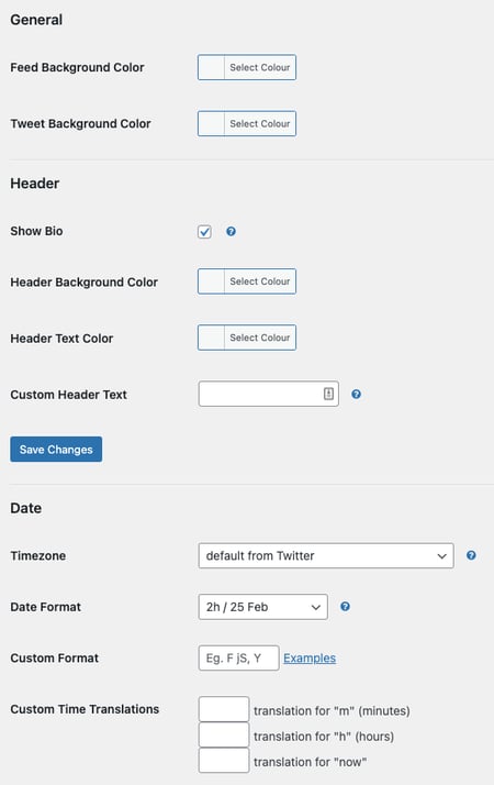 twitter feed for wordpress: the style screen in the Custom Twitter Feeds twitter feed plugin