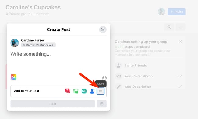 the three dots you need to click to create a facebook poll