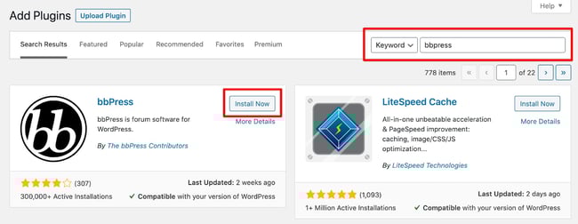 how to create a forum on wordpress: image shows bbpress in the wordpress plugin directory