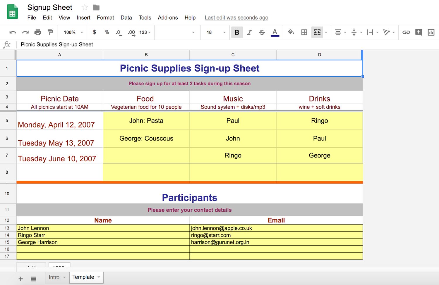 sign up form: google sheets