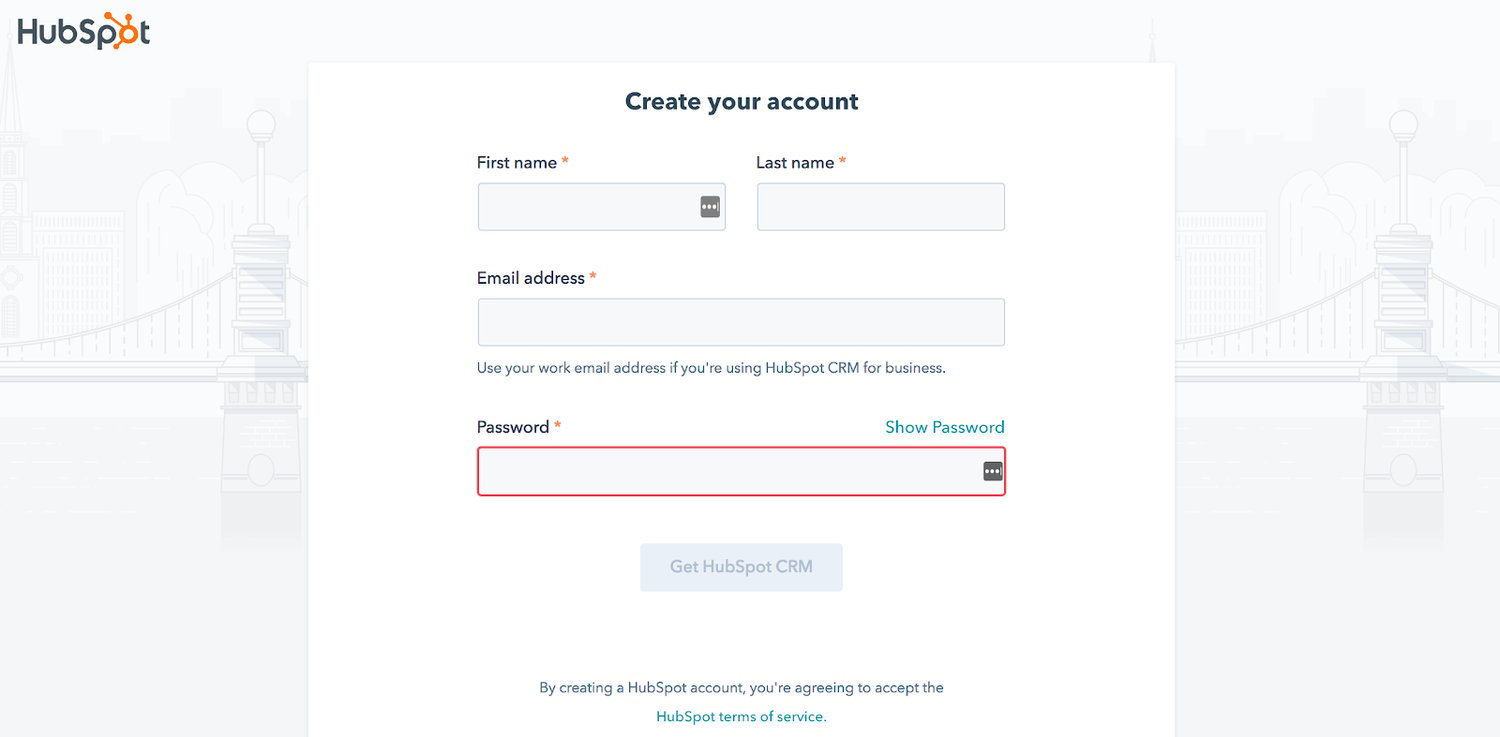sign up form: hubspot