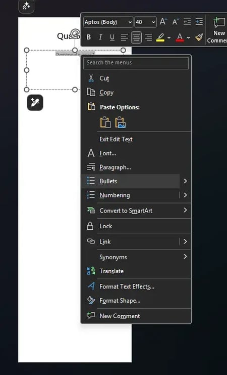 How to Create an Infographic in PowerPoint, Adding bullet points in a text box for a PowerPoint Infographic design