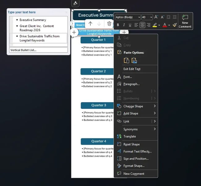 How to Create an Infographic in PowerPoint, Changing the font size on a piece of SmartArt for PowerPoint Infographic design