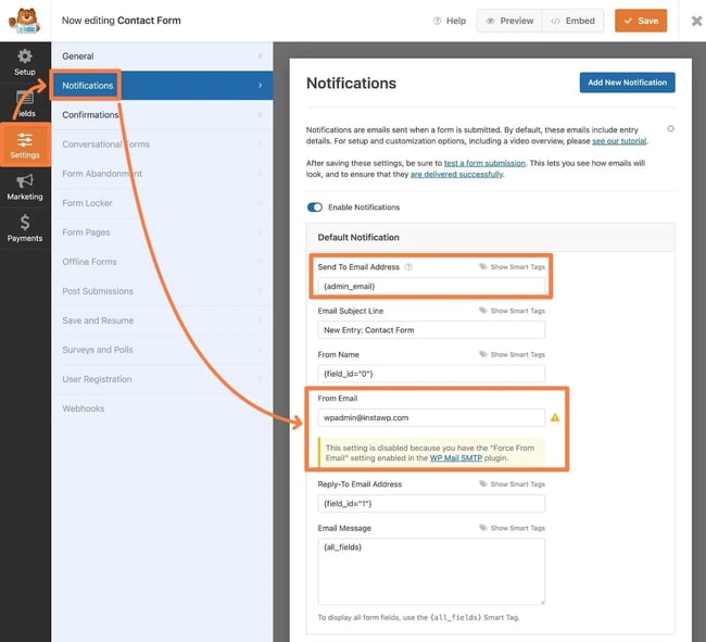 wordpress not sending emails wpforms