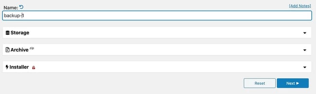 migrate wordpress website: the name backup window in the WordPress migration plugin Duplicator
