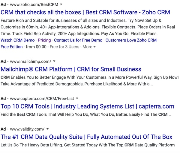 Google ads search results on search engine results page.