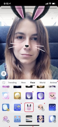 TikTokのウサギのARフィルターのプレビュー
