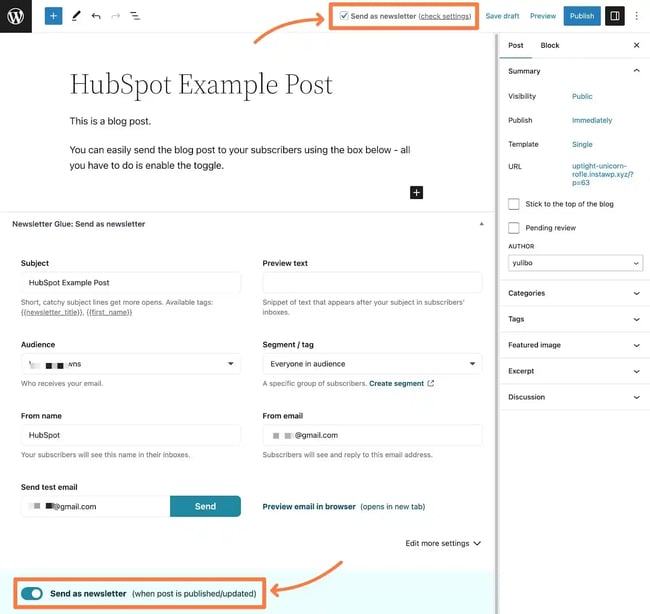 How to cross-publish a blog post to your newsletter with Newsletter Glue.
