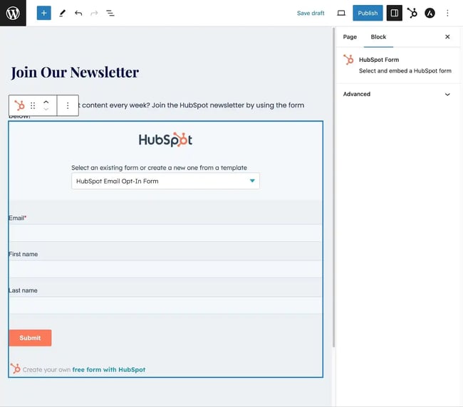 How to embed your newsletter signup form using a block