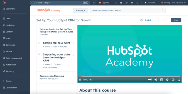 HubSpot Academy CRM onboarding
