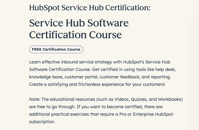 HubSpot Academy Service Hub software certification, customer care certificate