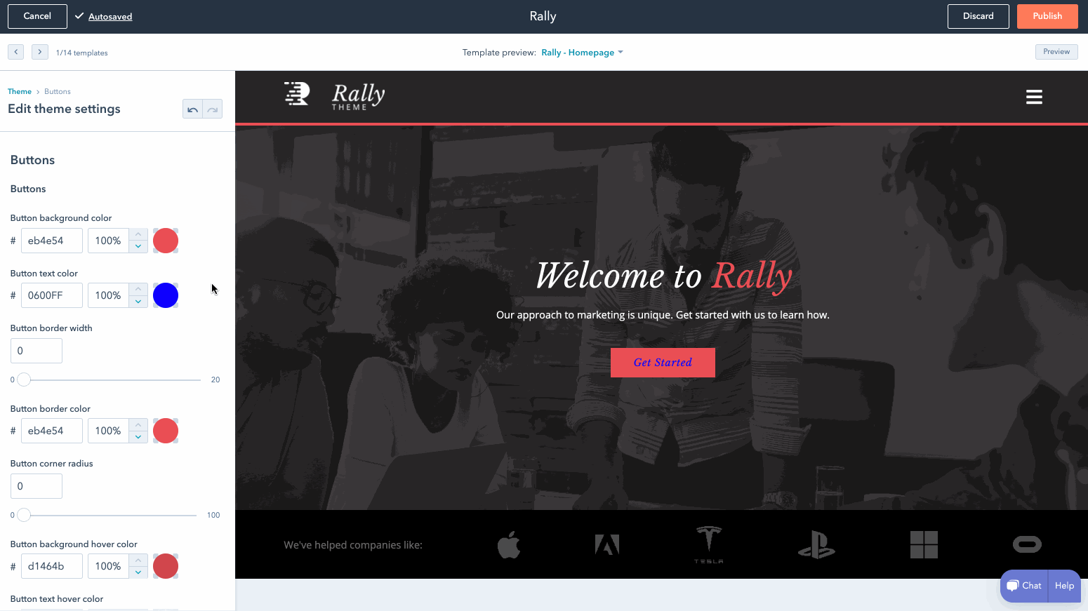 HubSpot CMS Hub theme editor