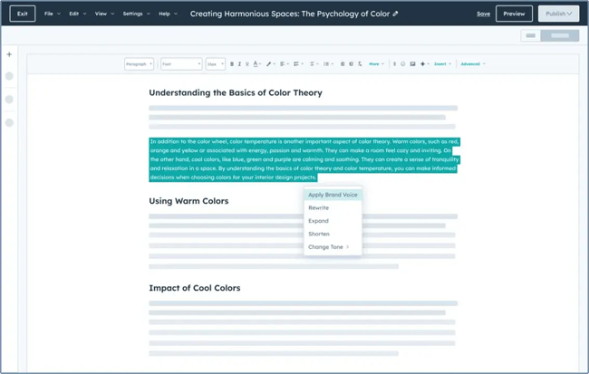 HubSpot Content Hub View - helps teams simplify content management while maintaining brand narrative consistency.
