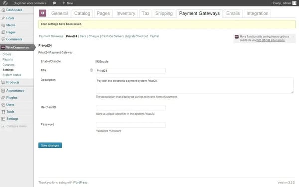 configuring settings of Privat24 plugin