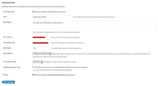 Configuring settings of Authorize.Net plugin