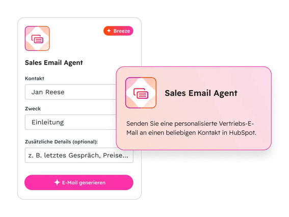 HubSpot für Google Sheets™: Breeze Sales Email Agent erstellt eine personalisierte Vertriebs-E-Mail für einen Kontakt direkt in der Google-Sheets-Seitenleiste