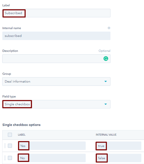 HubSpot single checkbox property