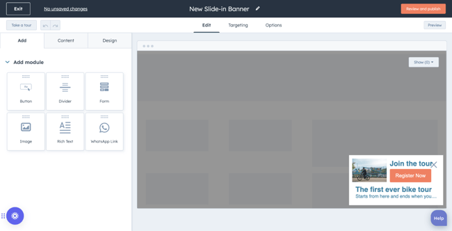 HubSpot’s Calls-to-Action tool CTA drag-and-drop builder