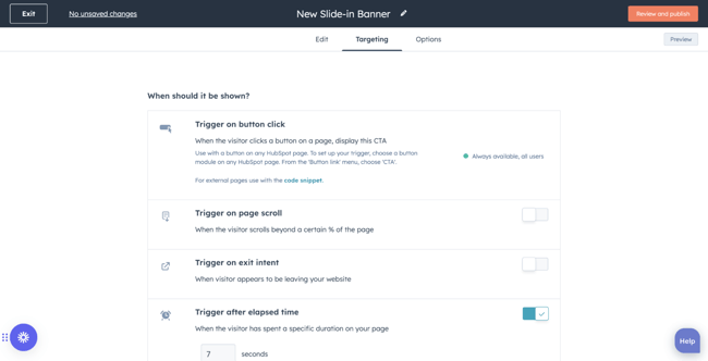 HubSpot’s Calls-to-Action tool CTA triggering options
