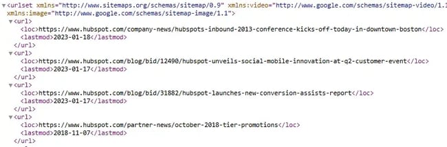 HubSpot’s XML sitemap, sitemap structure for SEO