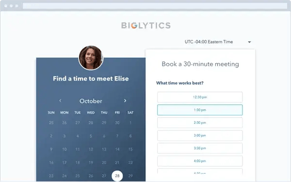 HubSpot’s meeting tool for availability surveys for sales make booking meetings simpler