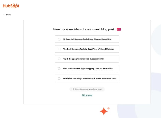 HubSpots free blog ideas generator tool