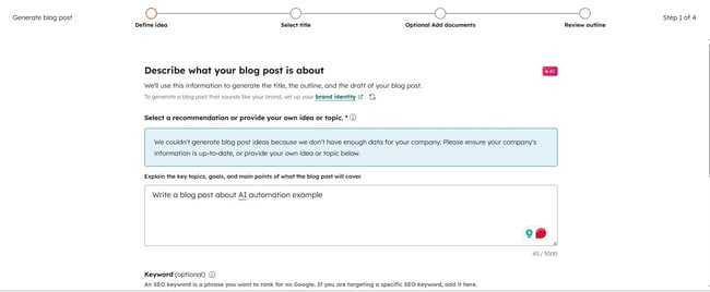 Hubspot AI Content Writer; AI automation examples