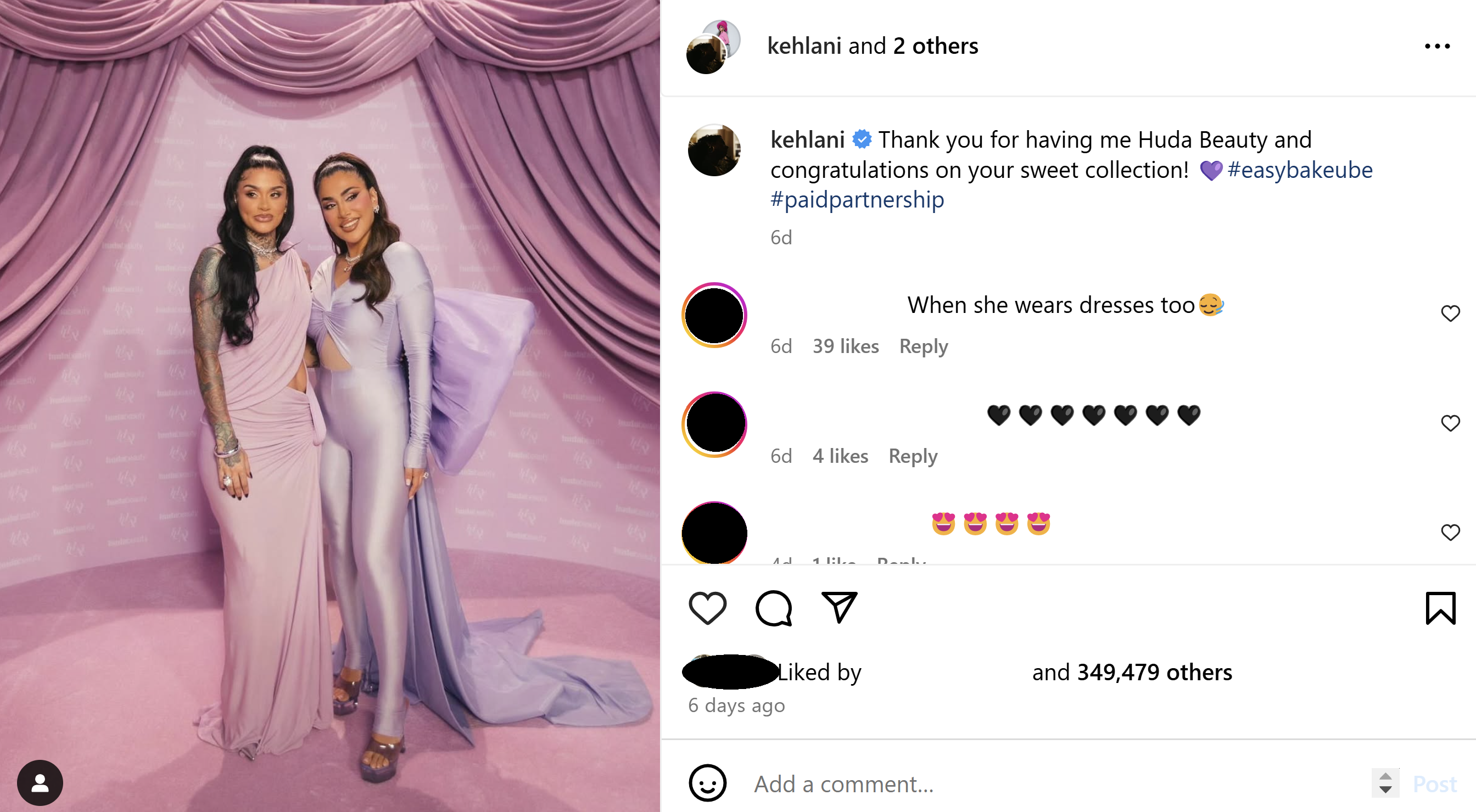 Screenshot of Instagram photo showing Huda Beauty founder, Huda Kattan with Kehlani