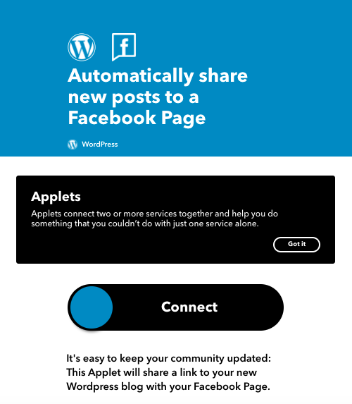 auto post to facebook: connect facebook