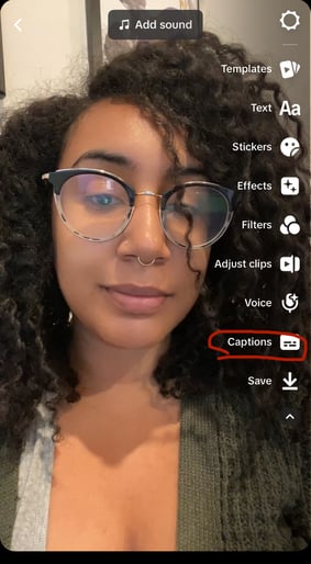 Screenshot showing the auto captions option to the right 