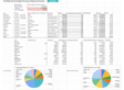 Spreadsheet displaying a paid media monthly budget and reporting template, featuring columns for months, budget categories, total revenue, and various pie charts illustrating average spend and total revenue by type.