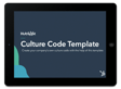 Tablet displaying the HubSpot Culture Code Template, featuring a dark blue background and text inviting users to create their company's culture code.