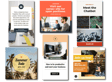 A collage of promotional graphics featuring text about job opportunities, a summer sale, productivity tips, and a live Q&A session, arranged in a visually appealing layout with images of people working and technology.