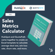 Sales Metrics Calculator ebook featuring a mint green cover with the title prominently displayed, alongside branding from ̽ѡ and QuotaPath, set against a gray background with promotional text highlighting its free availability.