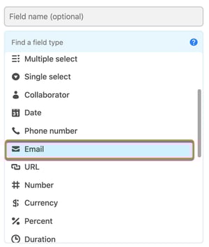 Screenshot showing the Email field in Airtable.