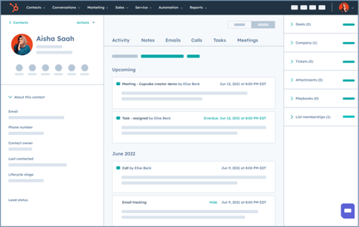 HubSpot UI showing a contact record in HubSpot Smart CRM