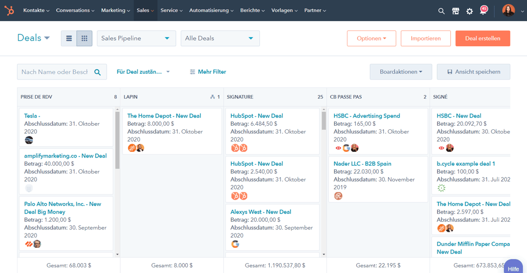 Deals-pipelin übersicht in hubspot crm