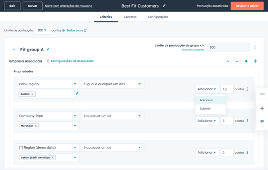captura de tela do software de lead scoring da HubSpot