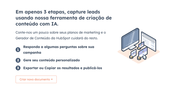 captura de tela mostra o Assistente de Campanhas da HubSpot em suas etapas para criação de copy para landing pages 